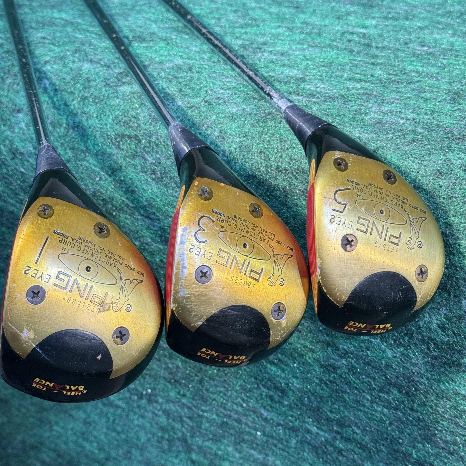 Vintage Ping Eye2 Wood Set 1 3 5 Golf Clubs Karsten USA ZZ Lite Shaft Heel Toe