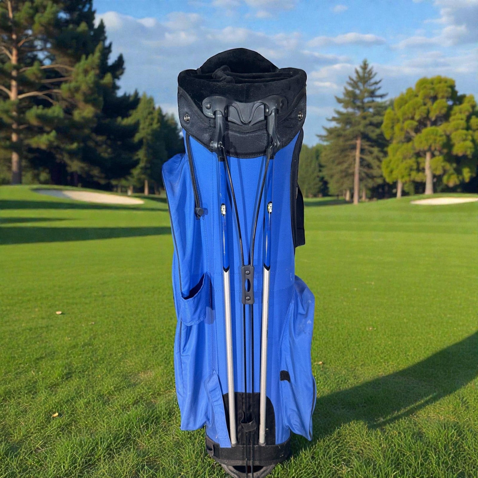 IZZO Golf Stand Bag Blue Black 6-Way Divider Dual Strap Mens Carry Medium