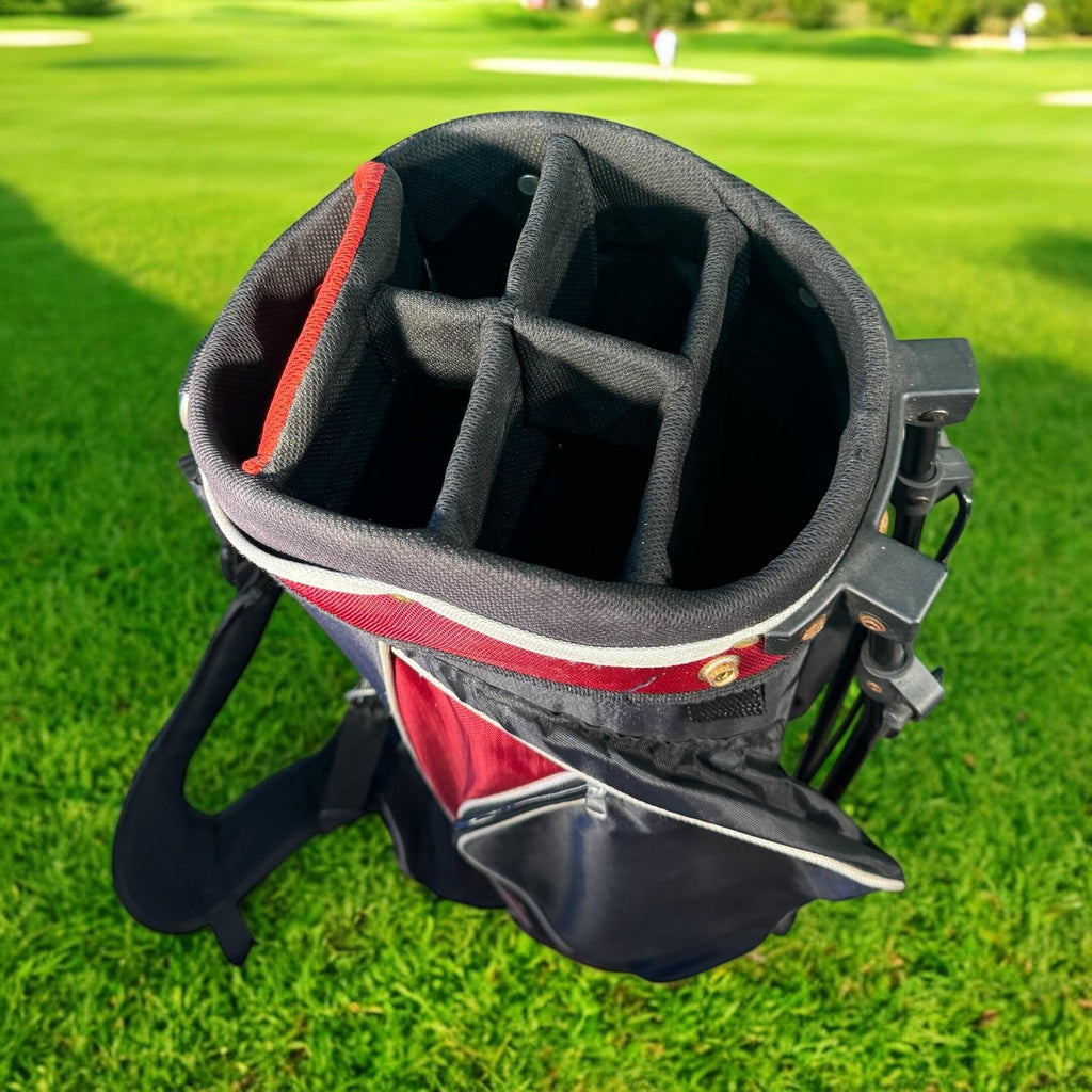 Golf Stand Bag Red Black Gray Dual Strap 7-Way Divider Carry Lightweight Easy