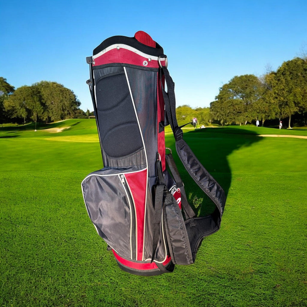 Golf Stand Bag Red Black Gray Dual Strap 7-Way Divider Carry Lightweight Easy