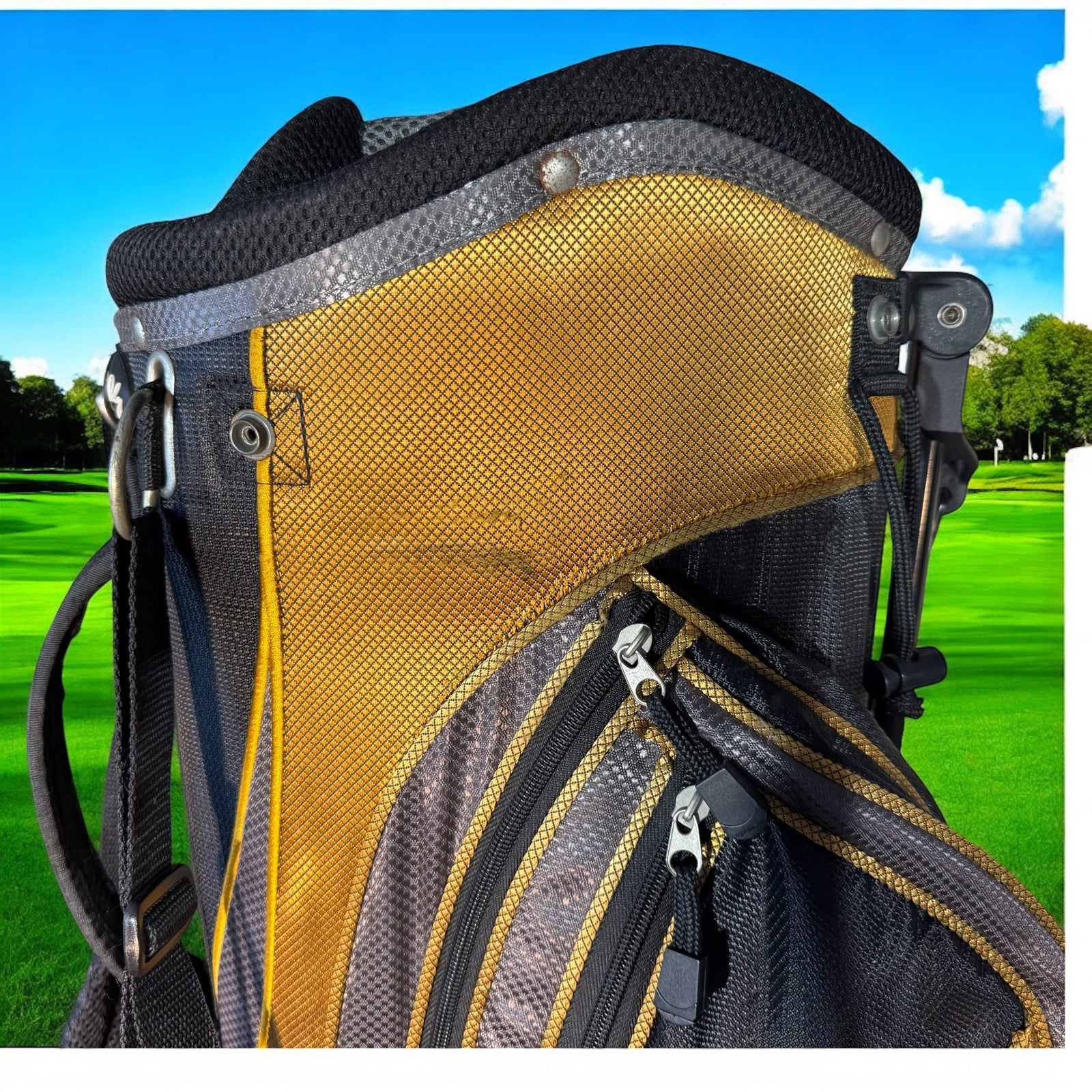 John Daly Golf Stand Bag Black Gold Dual Strap Multi Pocket Mens Lightweight