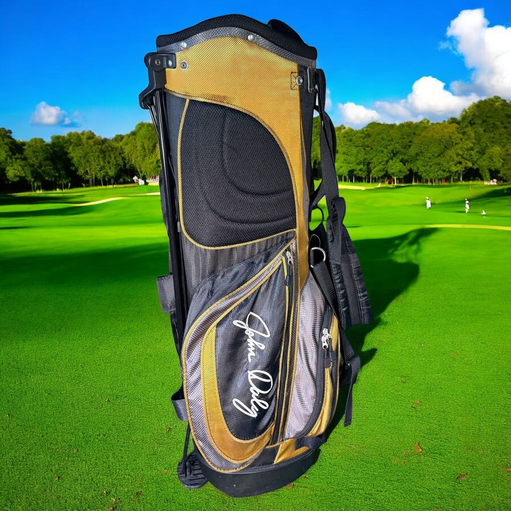 John Daly Golf Stand Bag Black Gold Dual Strap Multi Pocket Mens Lightweight