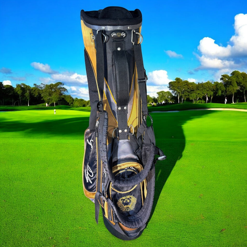 John Daly Golf Stand Bag Black Gold Dual Strap Multi Pocket Mens Lightweight