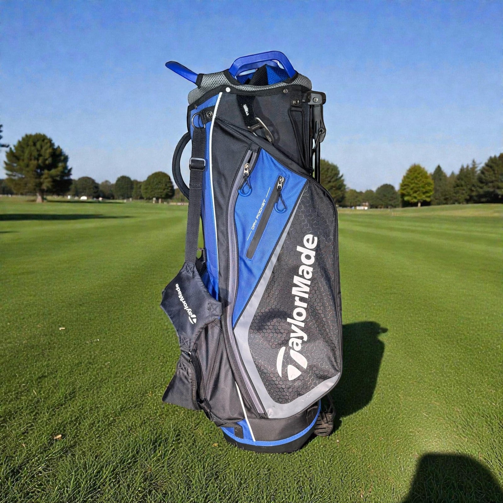 TaylorMade Golf Stand Bag Black Blue 6-Way Divider Dual Strap Mens Large Carry