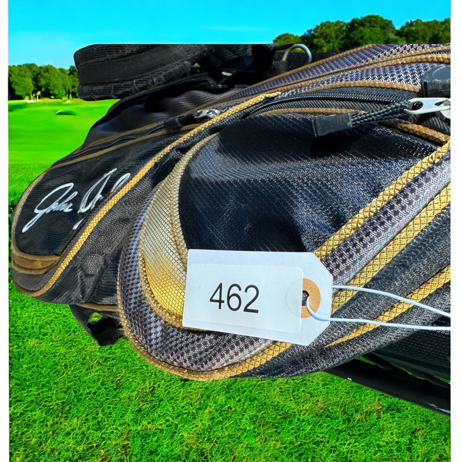 John Daly Golf Stand Bag Black Gold Dual Strap Multi Pocket Mens Lightweight