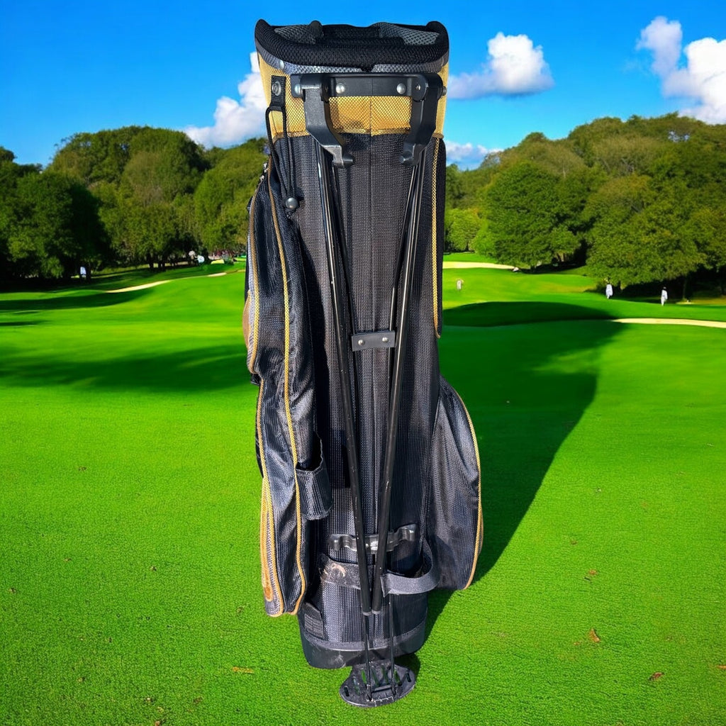 John Daly Golf Stand Bag Black Gold Dual Strap Multi Pocket Mens Lightweight