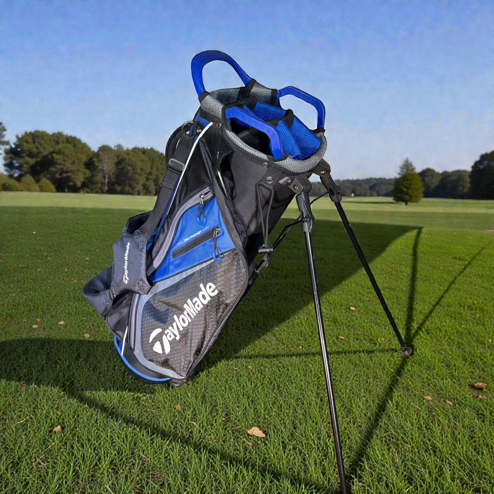 TaylorMade Golf Stand Bag Black Blue 6-Way Divider Dual Strap Mens Large Carry
