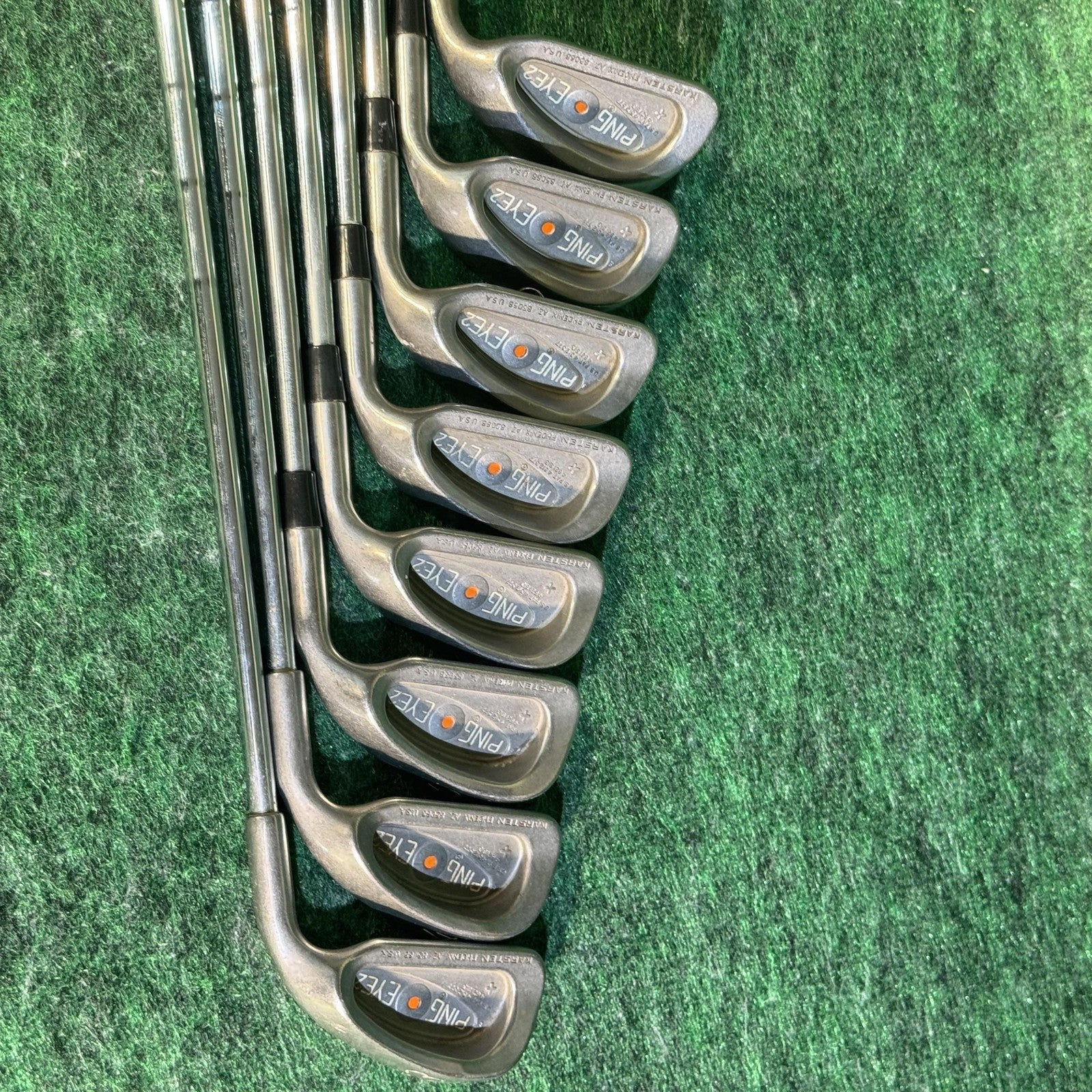 Vintage Ping Eye 2 Iron Set 3-W Steel Shafts Orange Dot USA 1985-88 Karsten