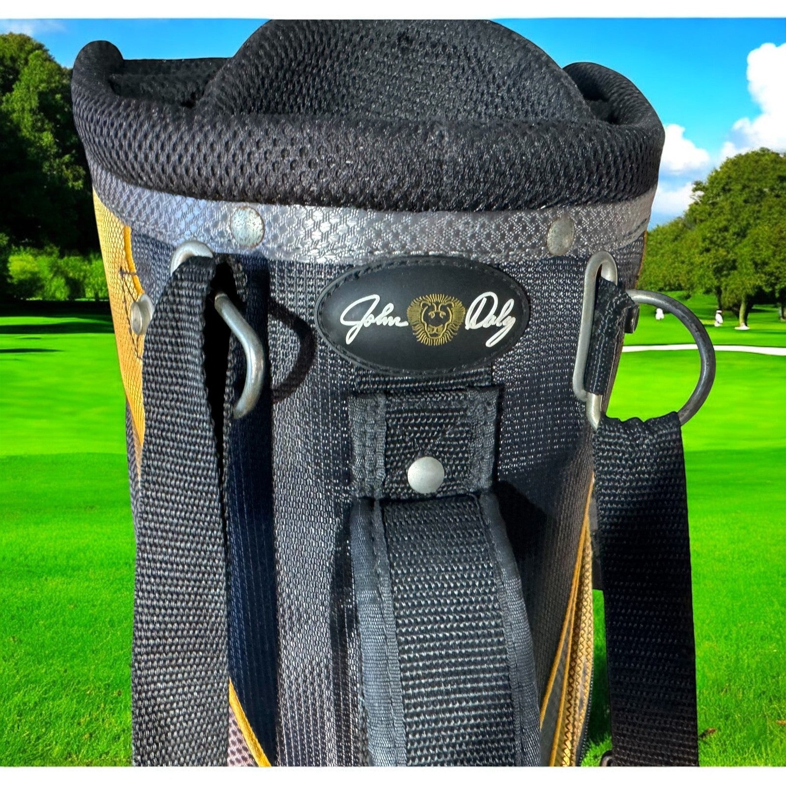 John Daly Golf Stand Bag Black Gold Dual Strap Multi Pocket Mens Lightweight